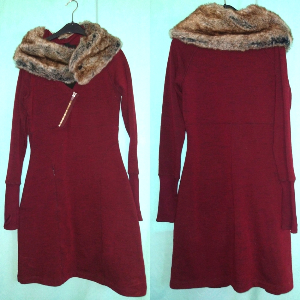 Athleta Snow Summit Dress Removable Faux Fur